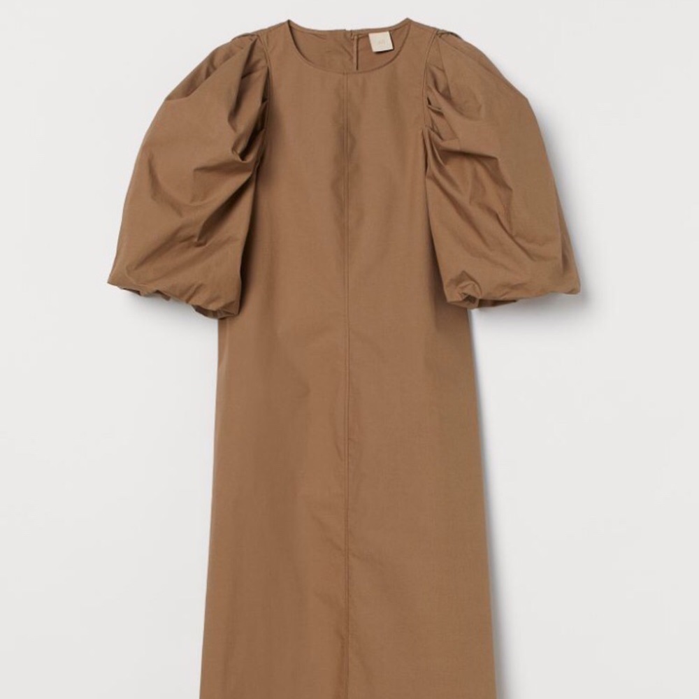 H&M Balloon Sleeved dress in dark beige L NWT